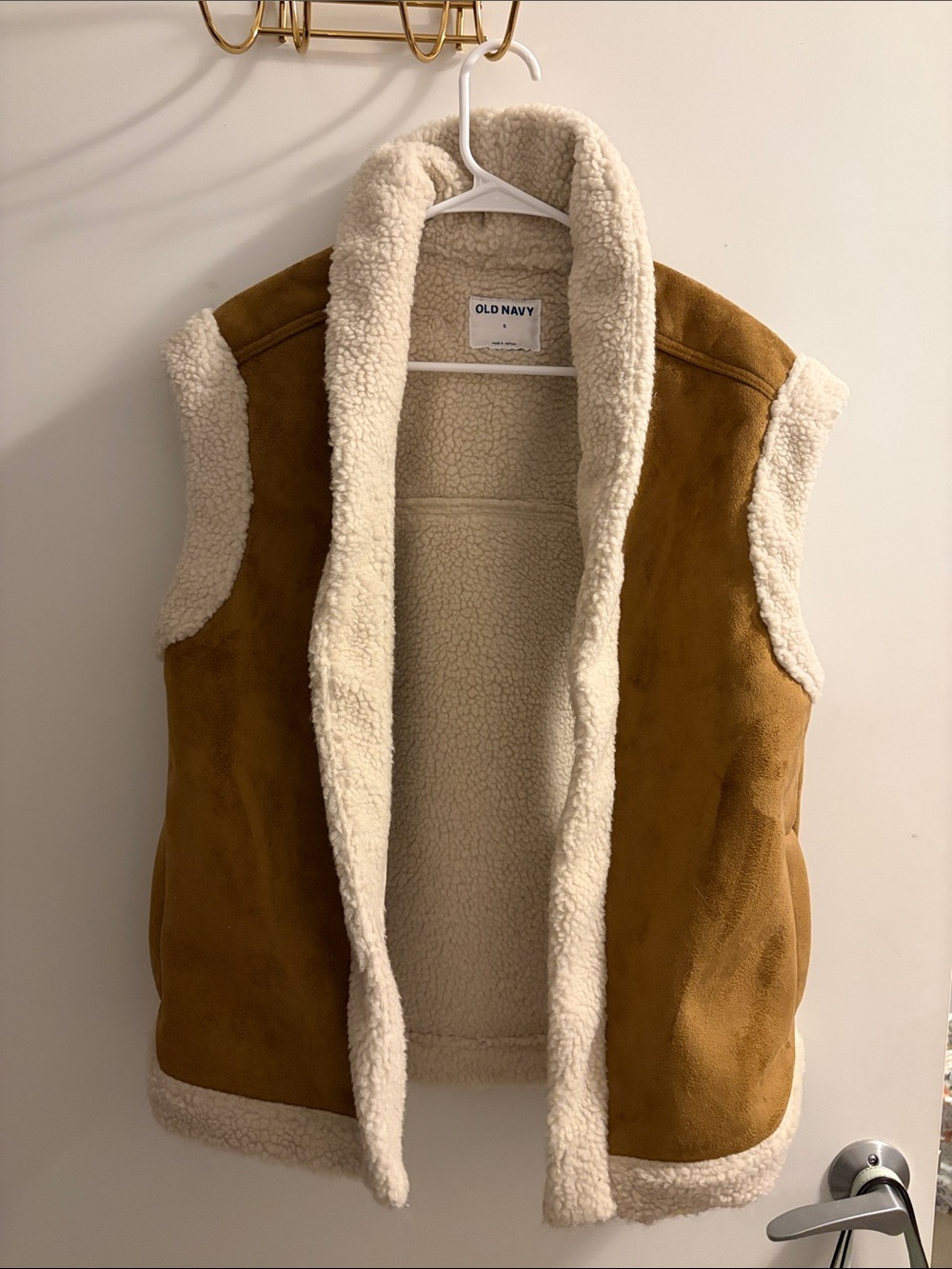 Old Navy Camel Faux Suede Sherpa-Lined Vest